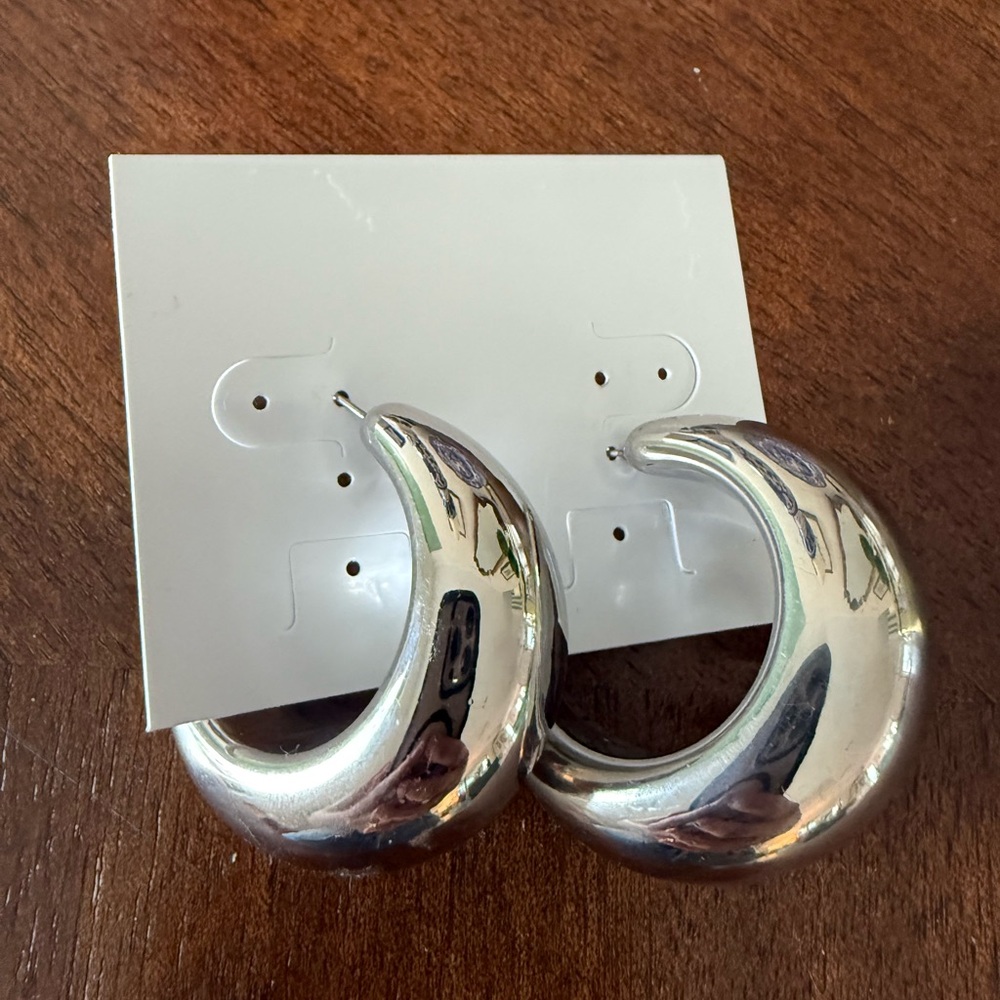 Silver Crescent Hoop Earrings